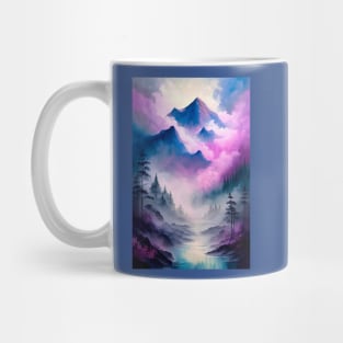 mountain landscape in psychedelic shades of lavender and purple Mug